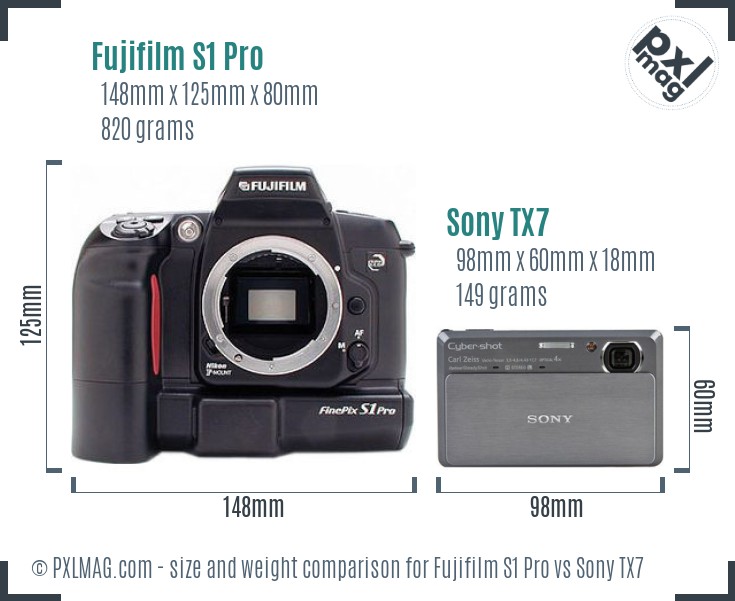 Fujifilm S1 Pro vs Sony TX7 size comparison