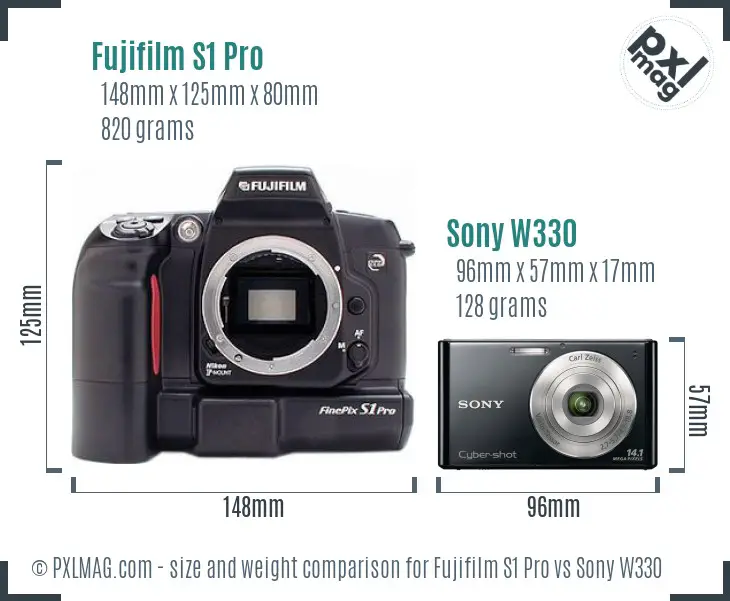 Fujifilm S1 Pro vs Sony W330 size comparison