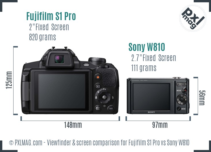 Fujifilm S1 Pro vs Sony W810 Screen and Viewfinder comparison
