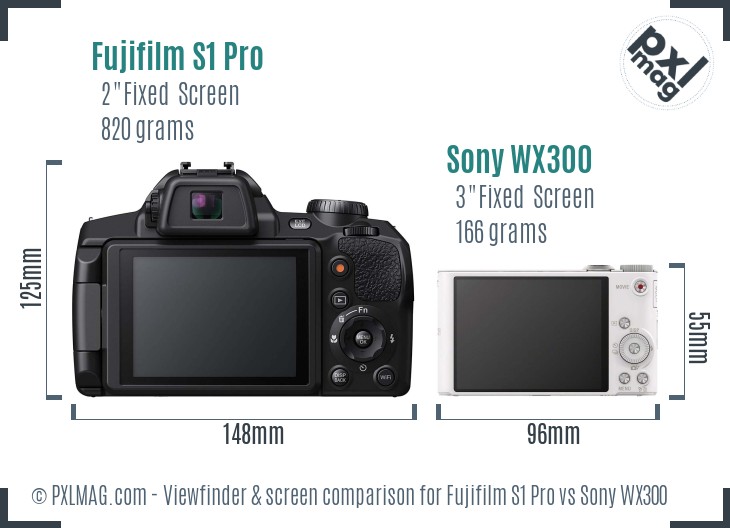 Fujifilm S1 Pro vs Sony WX300 Screen and Viewfinder comparison