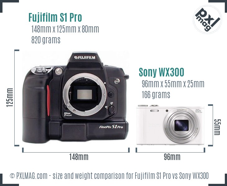Fujifilm S1 Pro vs Sony WX300 size comparison Fujifilm S1 Pro vs Sony WX300 size comparison