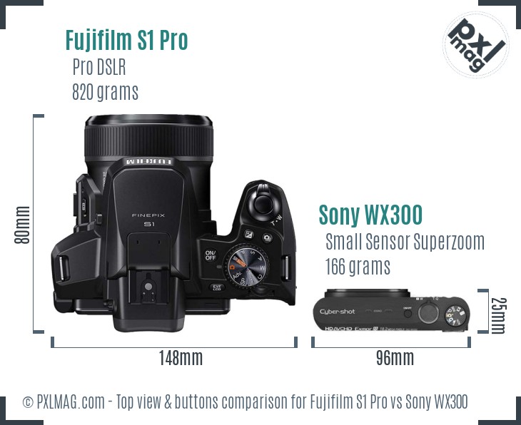 Fujifilm S1 Pro vs Sony WX300 top view buttons comparison