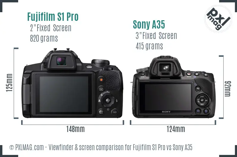 Fujifilm S1 Pro vs Sony A35 Screen and Viewfinder comparison