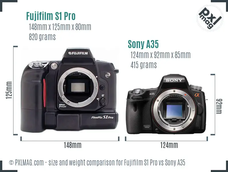 Fujifilm S1 Pro vs Sony A35 size comparison