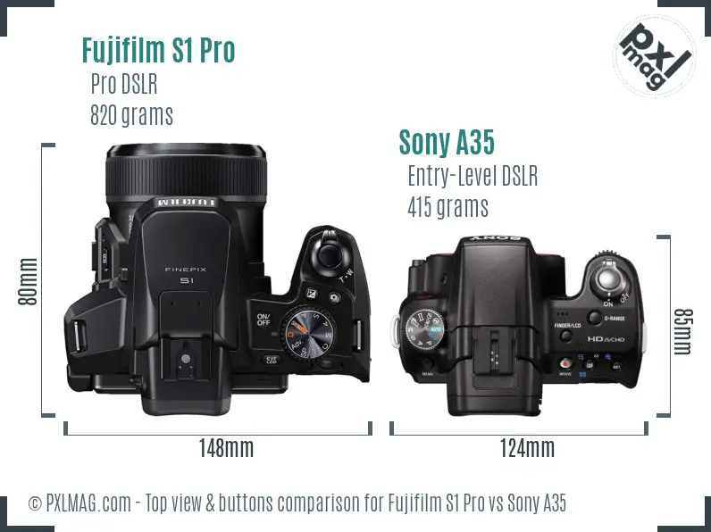 Fujifilm S1 Pro vs Sony A35 top view buttons comparison
