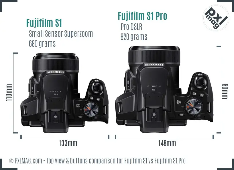 Fujifilm S1 vs Fujifilm S1 Pro top view buttons comparison