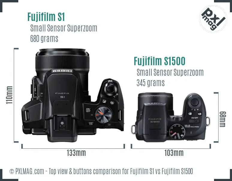 Fujifilm S1 vs Fujifilm S1500 top view buttons comparison