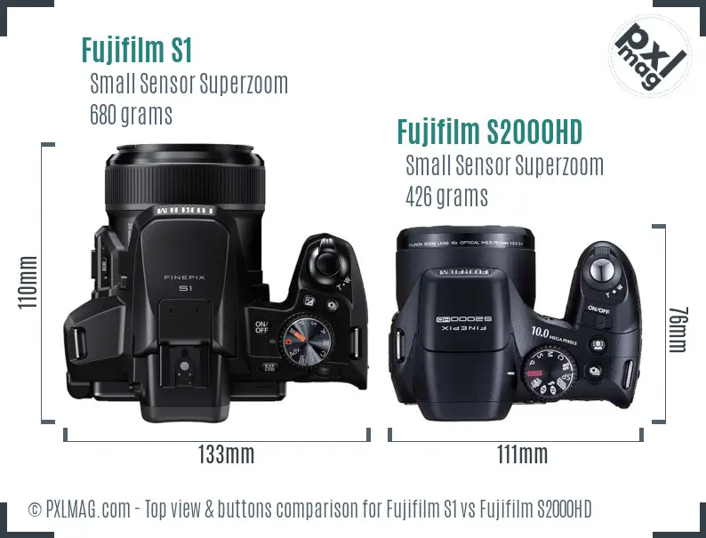 Fujifilm S1 vs Fujifilm S2000HD top view buttons comparison