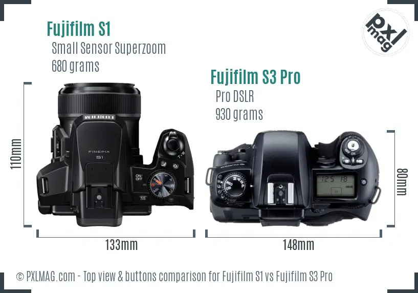 Fujifilm S1 vs Fujifilm S3 Pro top view buttons comparison