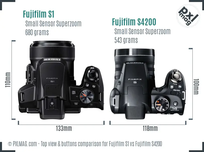 Fujifilm S1 vs Fujifilm S4200 top view buttons comparison