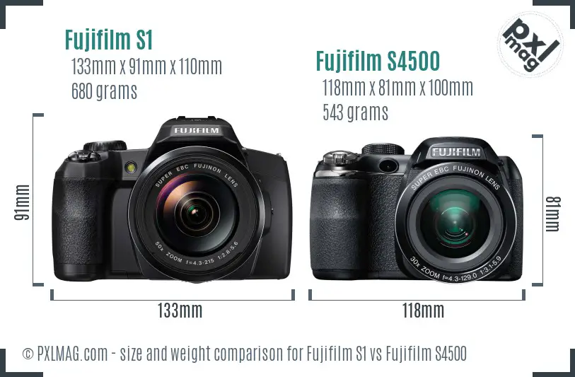 Fujifilm S1 vs Fujifilm S4500 size comparison
