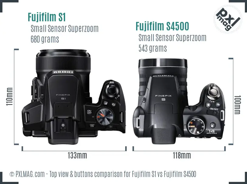 Fujifilm S1 vs Fujifilm S4500 top view buttons comparison