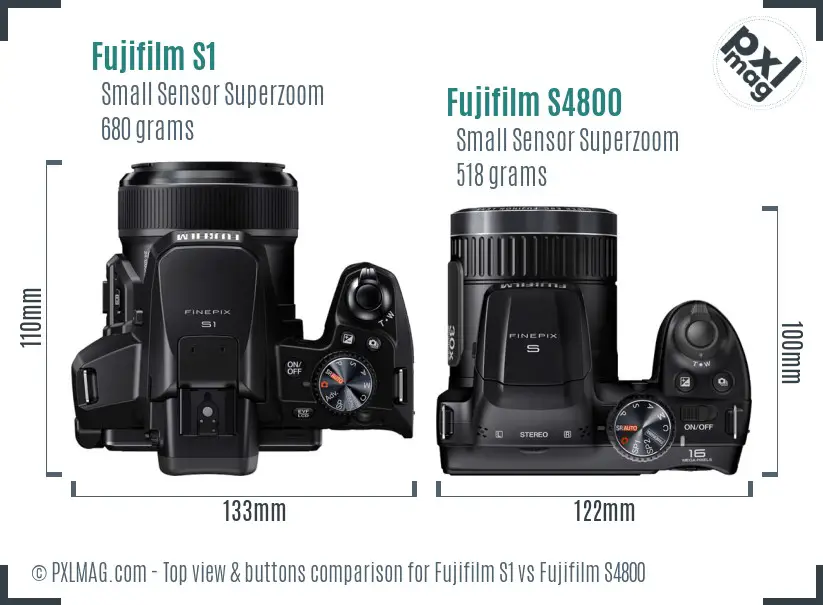 Fujifilm S1 vs Fujifilm S4800 top view buttons comparison