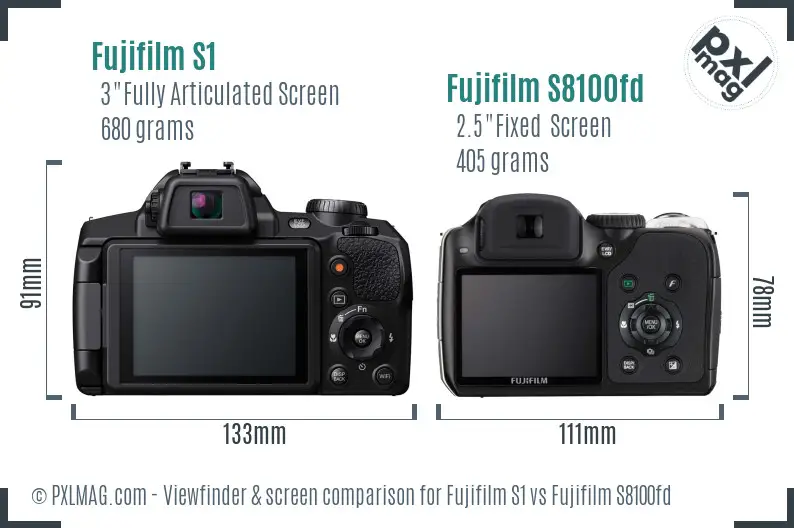 Fujifilm S1 vs Fujifilm S8100fd Screen and Viewfinder comparison