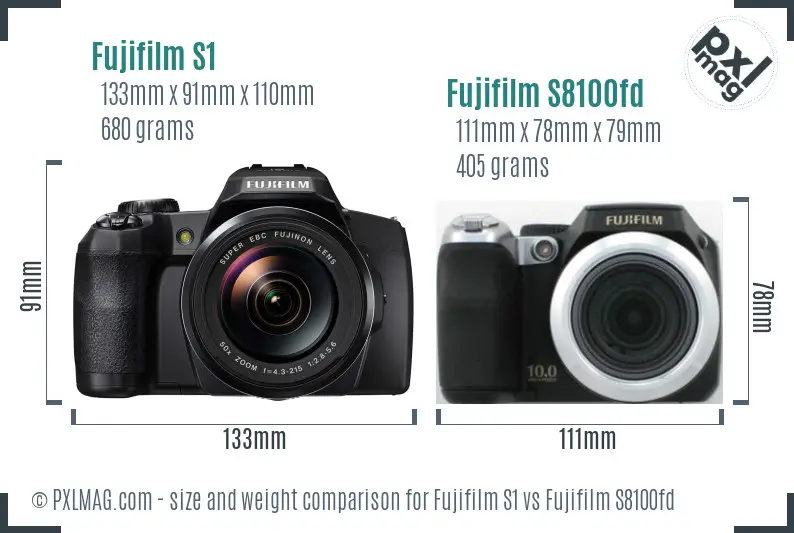 Fujifilm S1 vs Fujifilm S8100fd size comparison