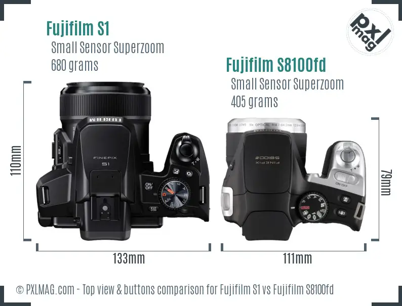 Fujifilm S1 vs Fujifilm S8100fd top view buttons comparison