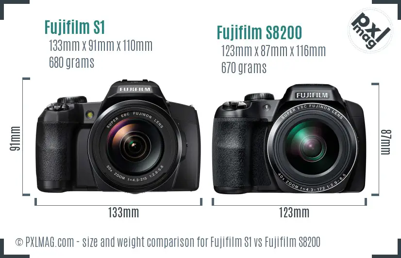 Fujifilm S1 vs Fujifilm S8200 size comparison
