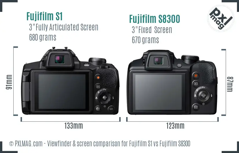 Fujifilm S1 vs Fujifilm S8300 Screen and Viewfinder comparison