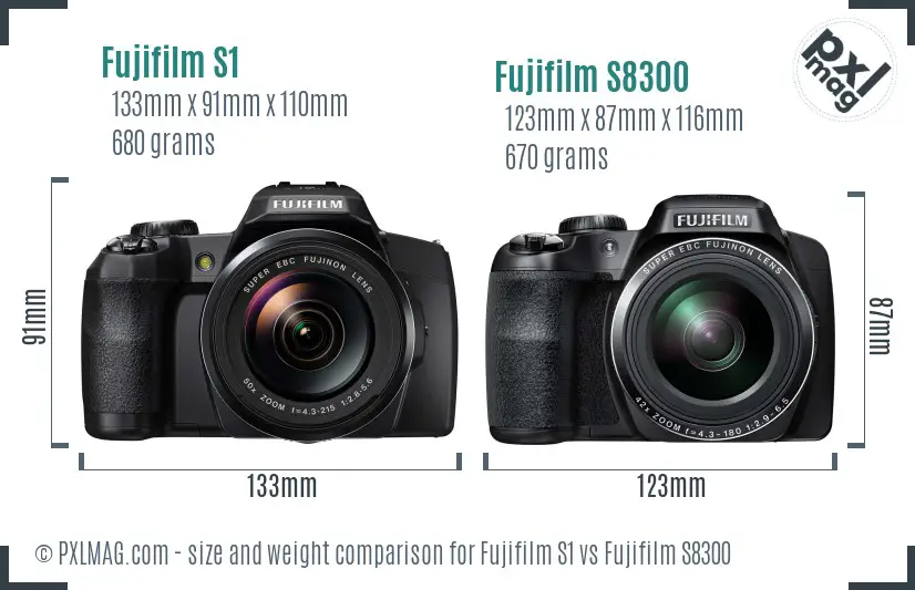 Fujifilm S1 vs Fujifilm S8300 size comparison