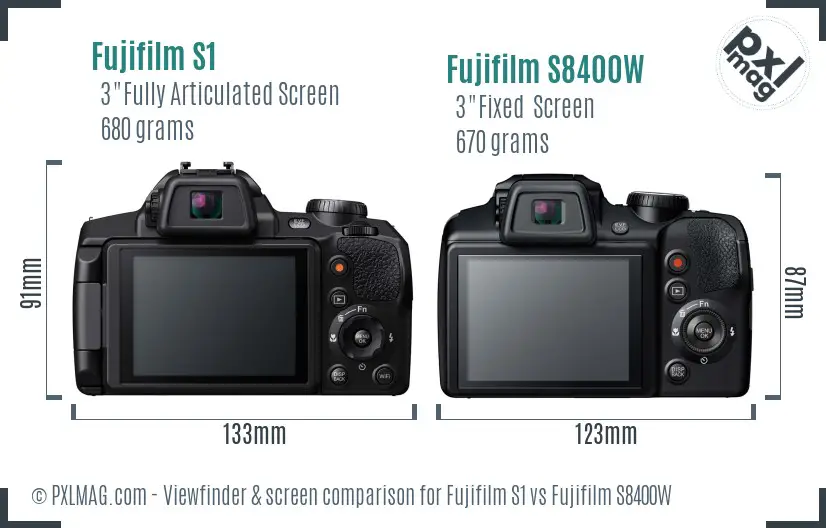 Fujifilm S1 vs Fujifilm S8400W Screen and Viewfinder comparison