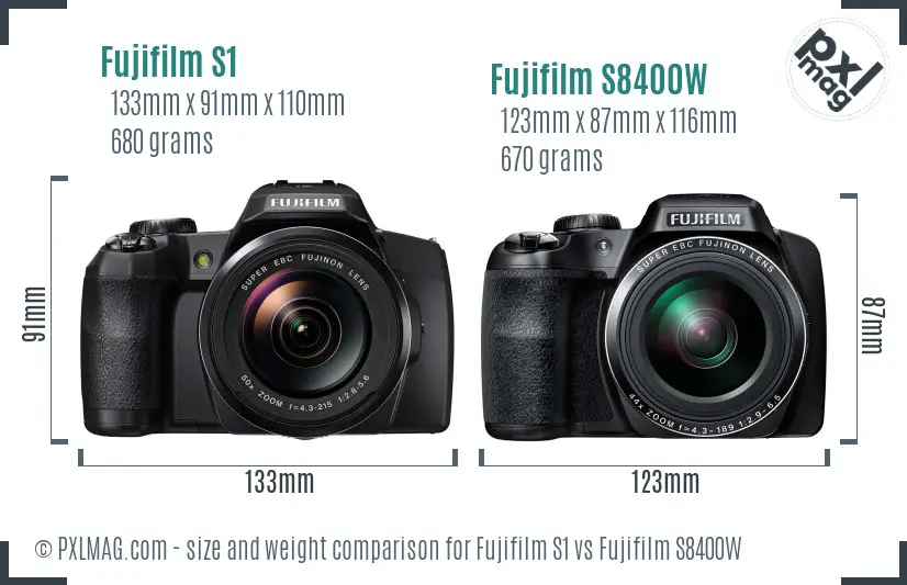 Fujifilm S1 vs Fujifilm S8400W size comparison