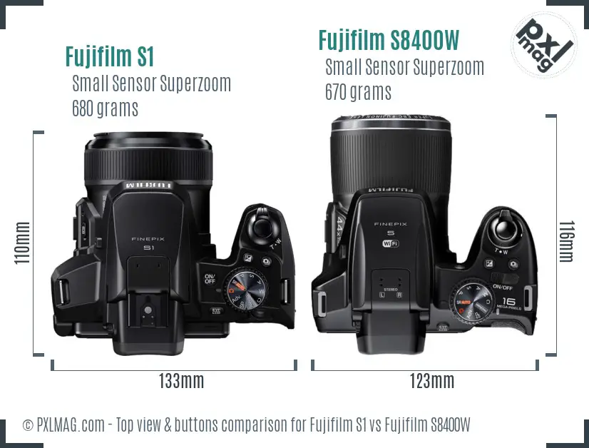 Fujifilm S1 vs Fujifilm S8400W top view buttons comparison