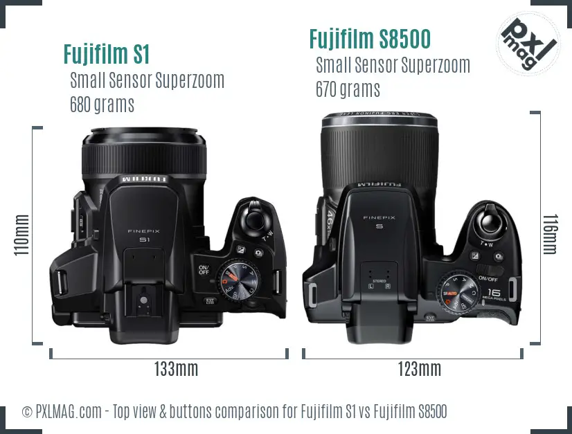 Fujifilm S1 vs Fujifilm S8500 top view buttons comparison