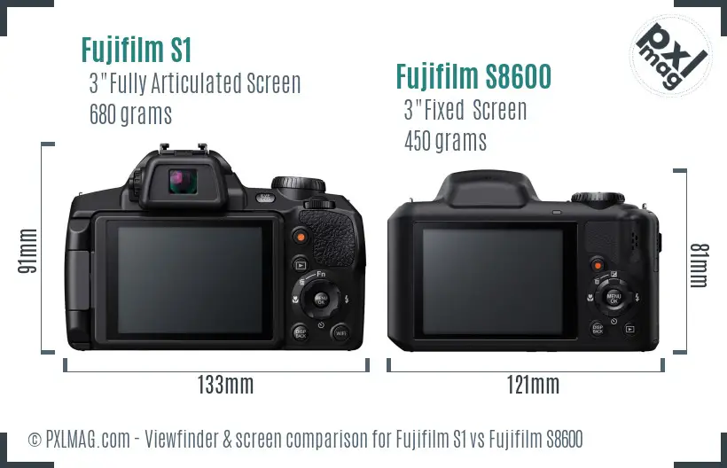 Fujifilm S1 vs Fujifilm S8600 Screen and Viewfinder comparison