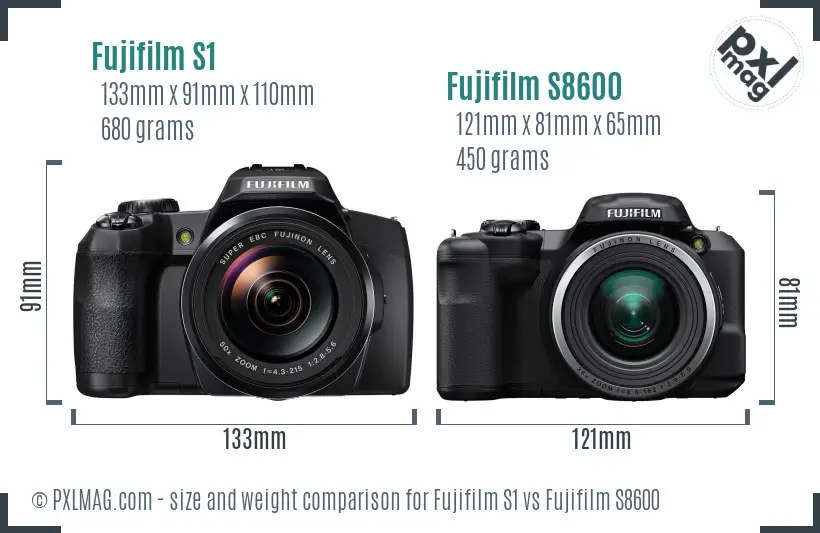 Fujifilm S1 vs Fujifilm S8600 size comparison