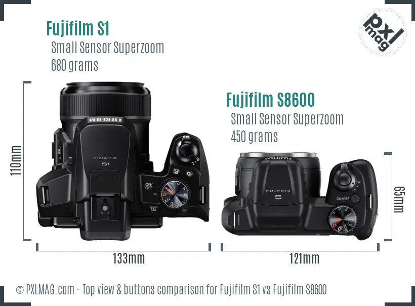 Fujifilm S1 vs Fujifilm S8600 top view buttons comparison