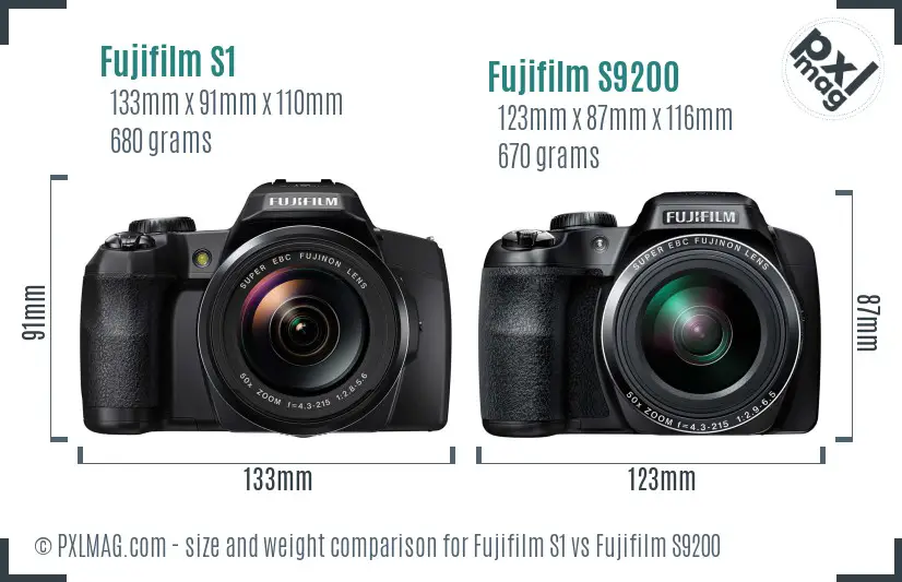 Fujifilm S1 vs Fujifilm S9200 size comparison