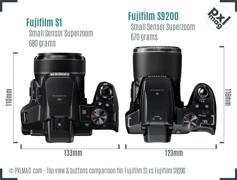 Fujifilm S1 vs Fujifilm S9200 top view buttons comparison