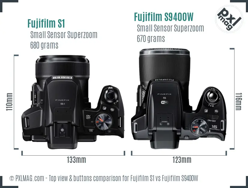 Fujifilm S1 vs Fujifilm S9400W top view buttons comparison