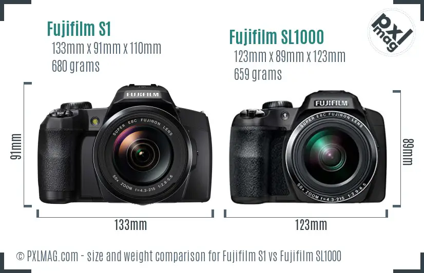 Fujifilm S1 vs Fujifilm SL1000 size comparison