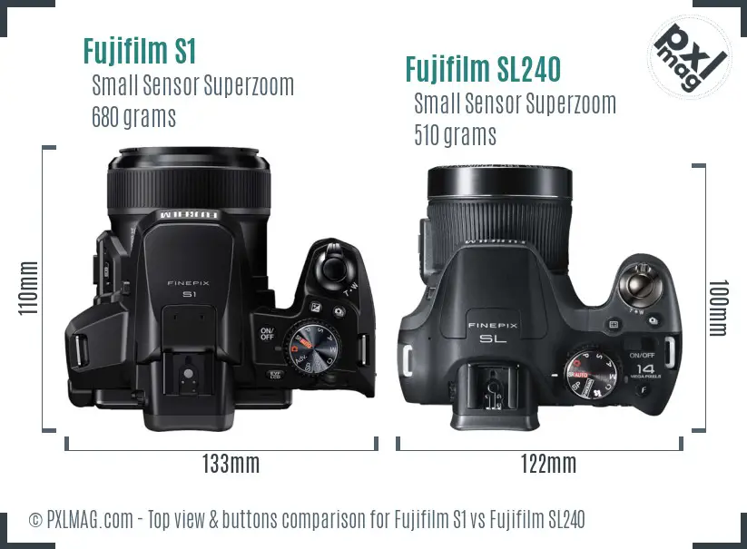 Fujifilm S1 vs Fujifilm SL240 top view buttons comparison