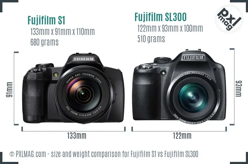 Fujifilm S1 vs Fujifilm SL300 size comparison