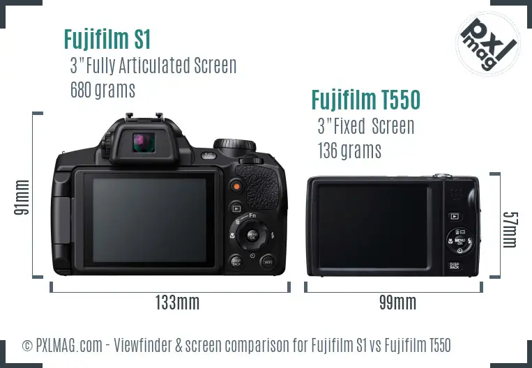 Fujifilm S1 vs Fujifilm T550 Screen and Viewfinder comparison