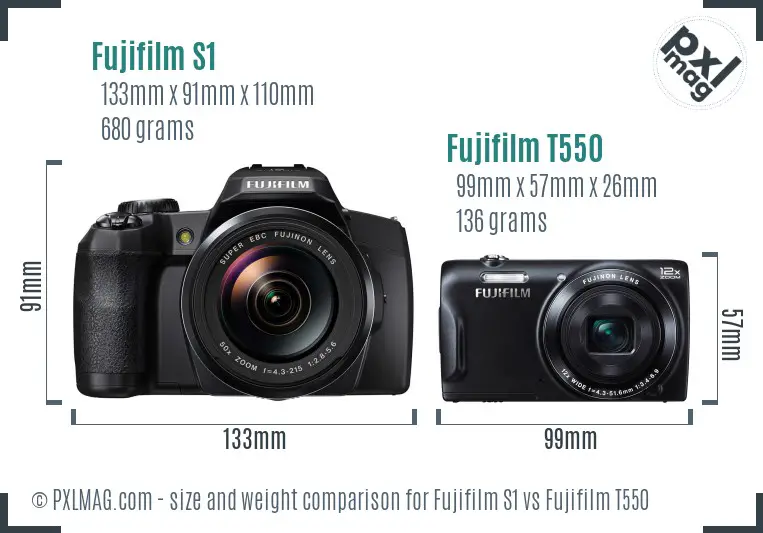 Fujifilm S1 vs Fujifilm T550 size comparison