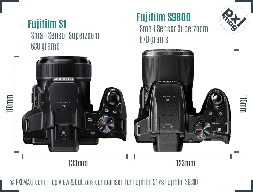 Fujifilm S1 vs Fujifilm S9800 top view buttons comparison