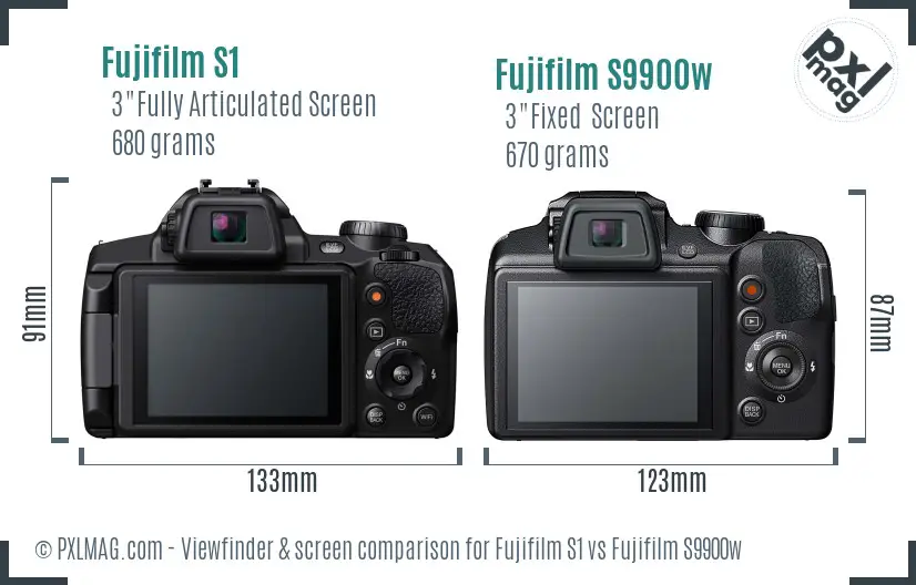 Fujifilm S1 vs Fujifilm S9900w Screen and Viewfinder comparison