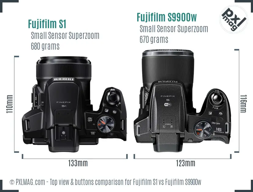 Fujifilm S1 vs Fujifilm S9900w top view buttons comparison