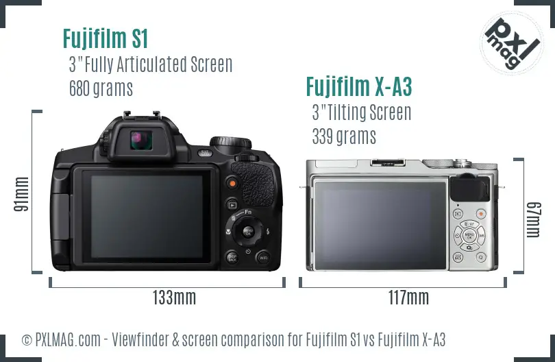 Fujifilm S1 vs Fujifilm X-A3 Screen and Viewfinder comparison