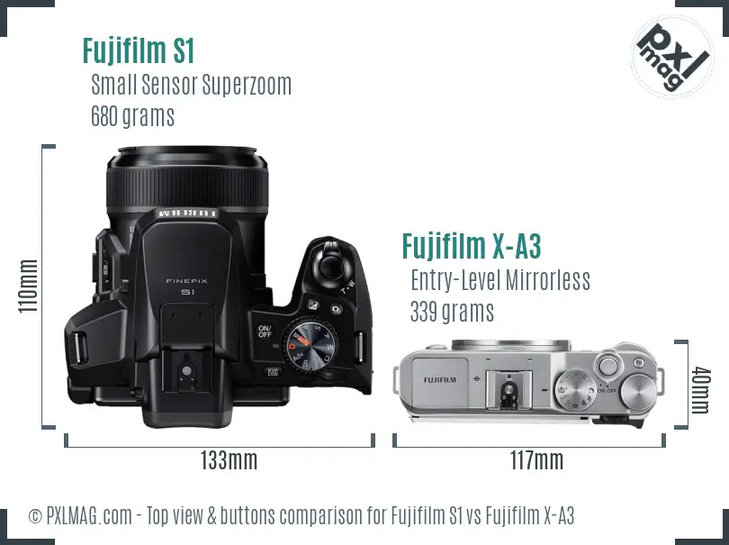 Fujifilm S1 vs Fujifilm X-A3 top view buttons comparison