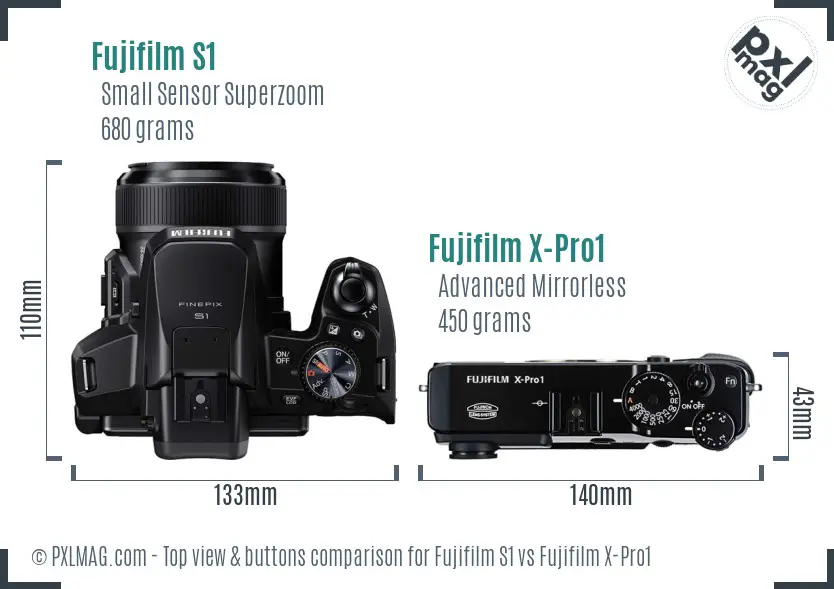 Fujifilm S1 vs Fujifilm X-Pro1 top view buttons comparison