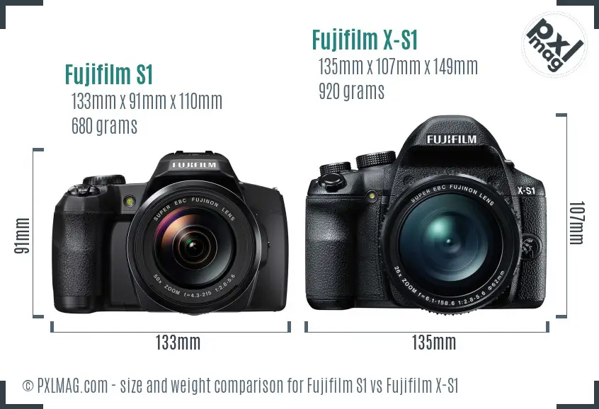 Fujifilm S1 vs Fujifilm X-S1 size comparison