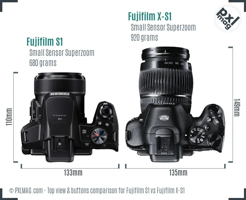 Fujifilm S1 vs Fujifilm X-S1 top view buttons comparison