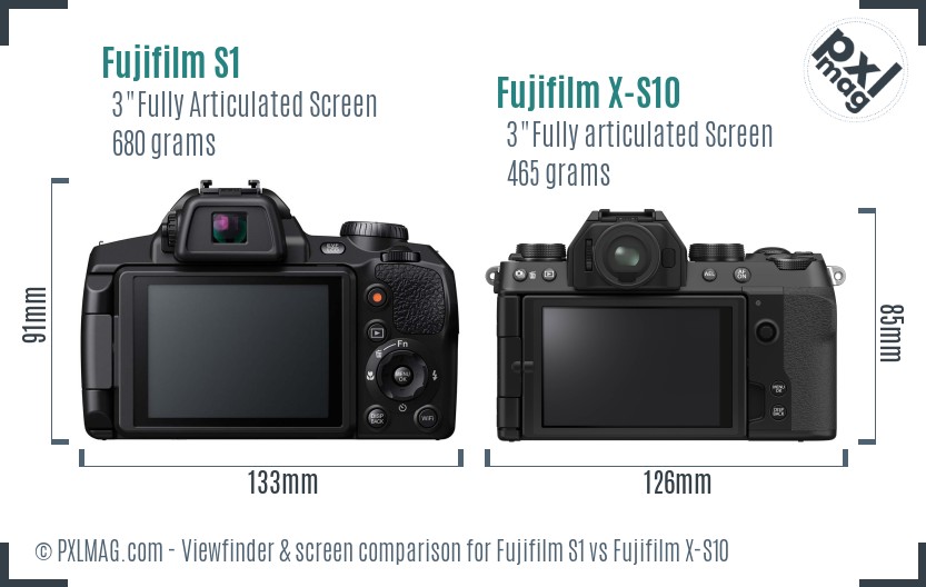 Fujifilm S1 vs Fujifilm X-S10 Screen and Viewfinder comparison