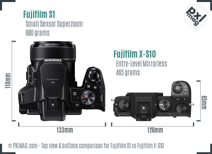 Fujifilm S1 vs Fujifilm X-S10 top view buttons comparison
