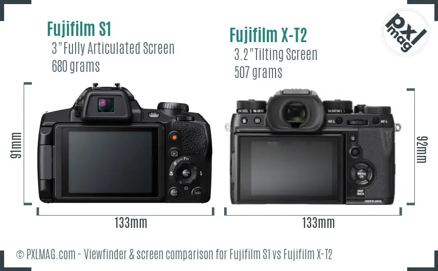 Fujifilm S1 vs Fujifilm X-T2 Screen and Viewfinder comparison