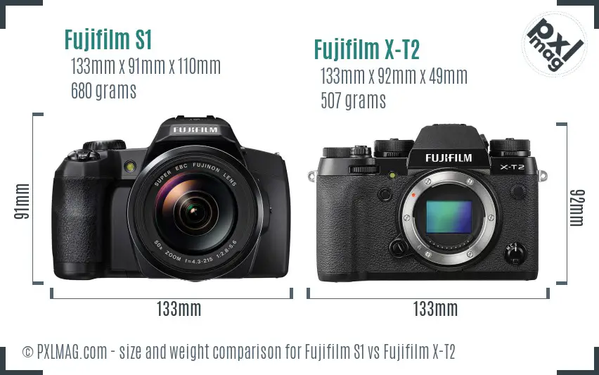 Fujifilm S1 vs Fujifilm X-T2 size comparison